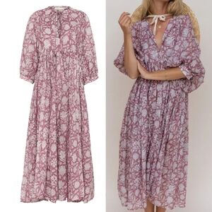 Daughters of India Kyra Cotton Boho Preppy Midi Dress Musk Floral XL